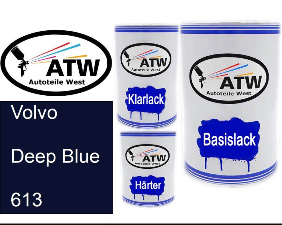 Volvo, Deep Blue, 613: 500ml Lackdose + 500ml Klarlack + 250ml Härter - Set, von ATW Autoteile West.